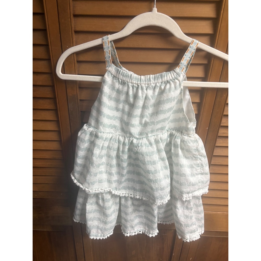 Tommy Bahama‎ Girls Tiered Stripe Tank Top Blue White Lace Trim Size M 7-8